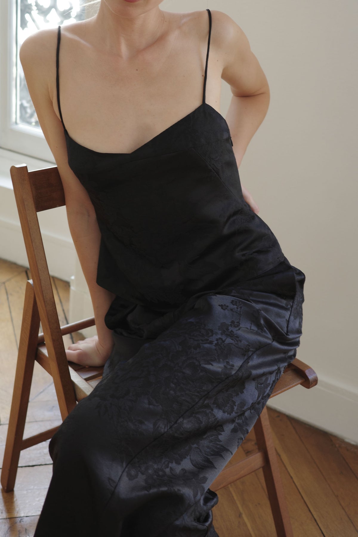 Silk Wool Jacquard Cami - Black