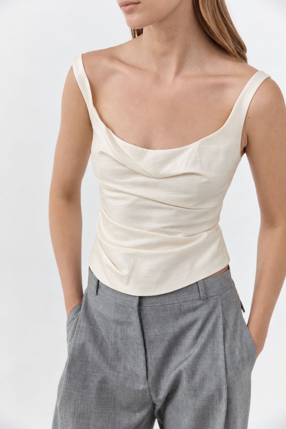 Raw Silk Draped Bodice - Cloud Cream