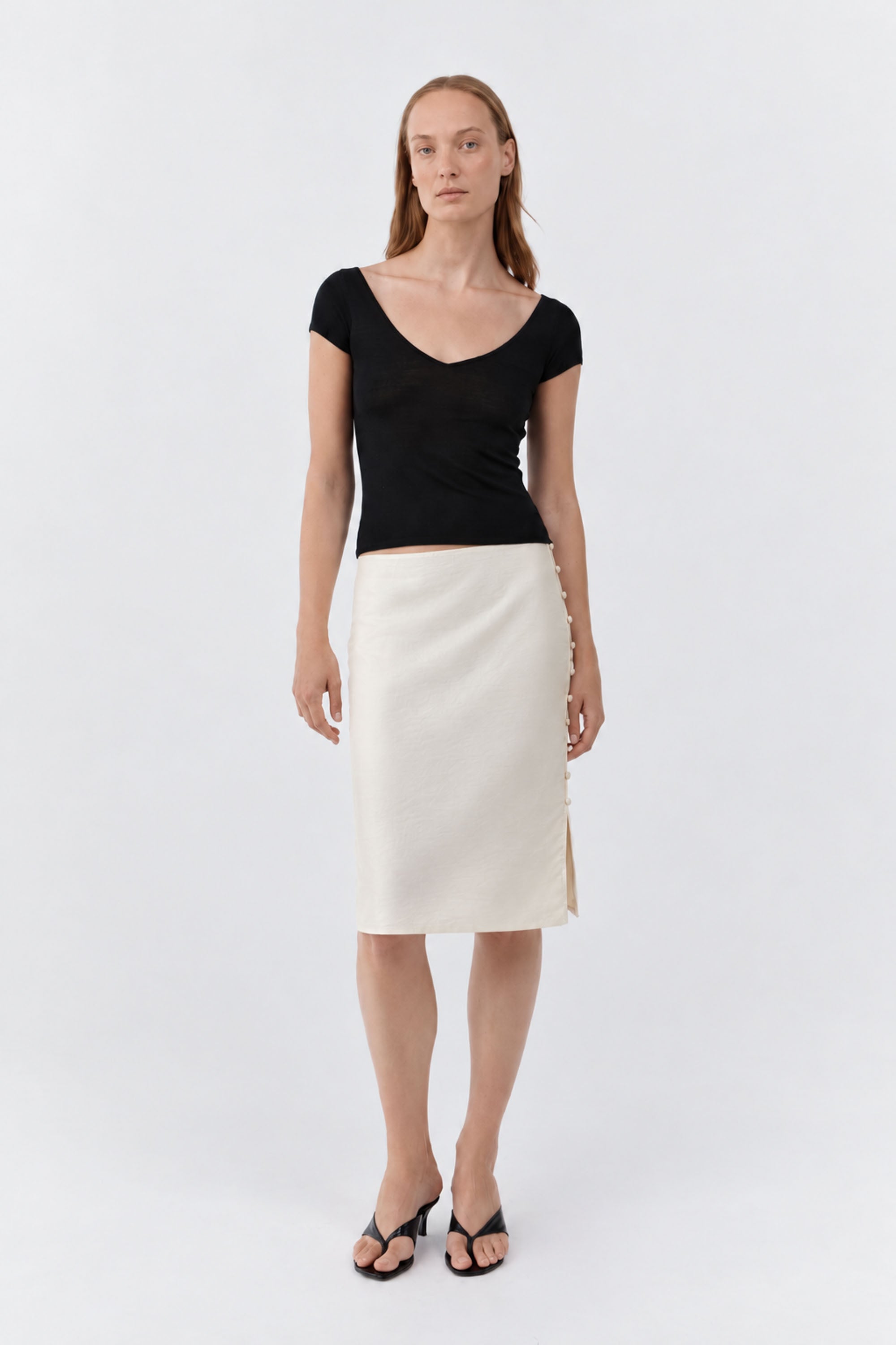 Raw Silk Pencil Skirt - Cloud Cream