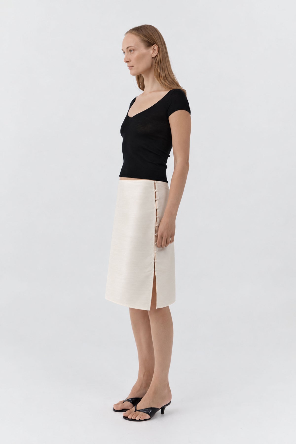 Raw Silk Pencil Skirt - Cloud Cream