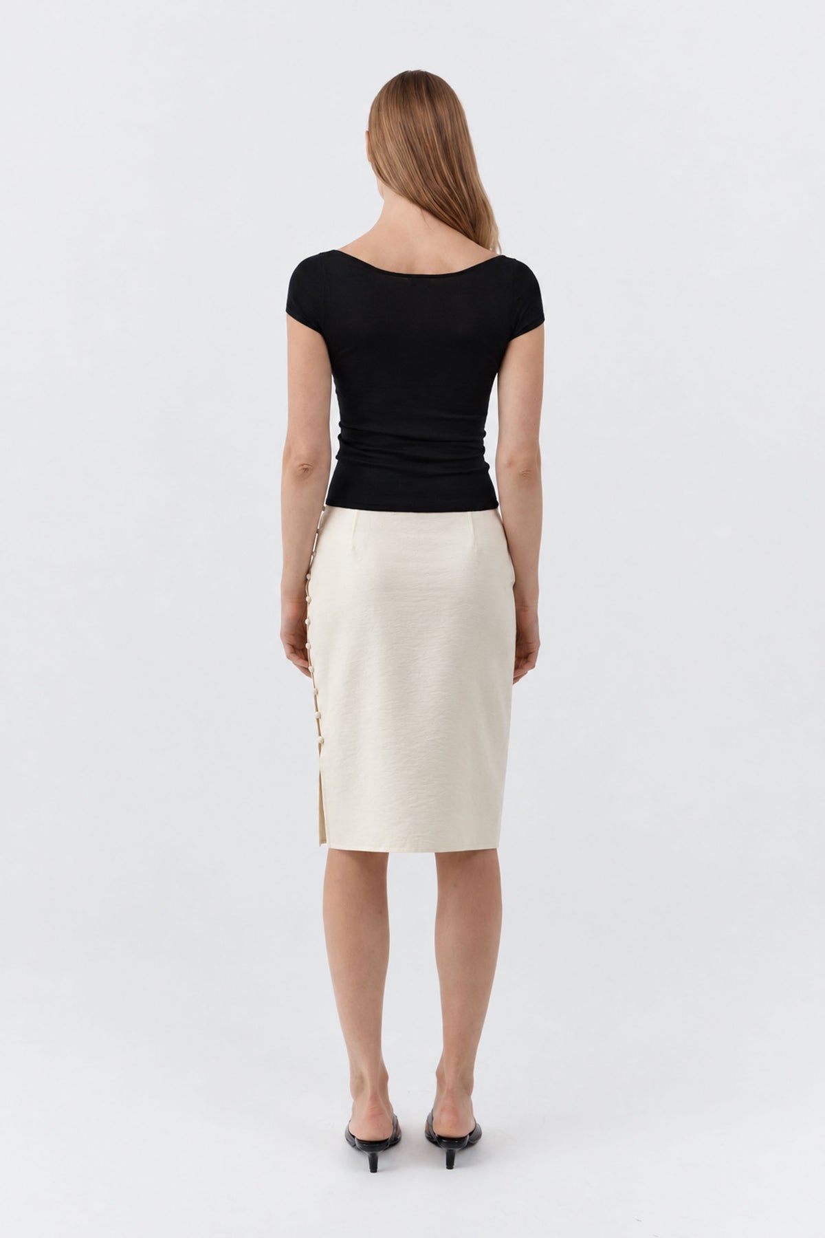 Raw Silk Pencil Skirt - Cloud Cream