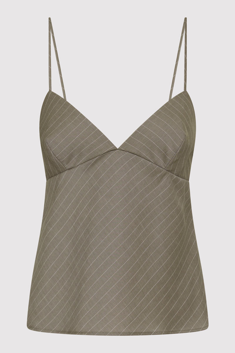 Bias Cami - Khaki Pinstripe