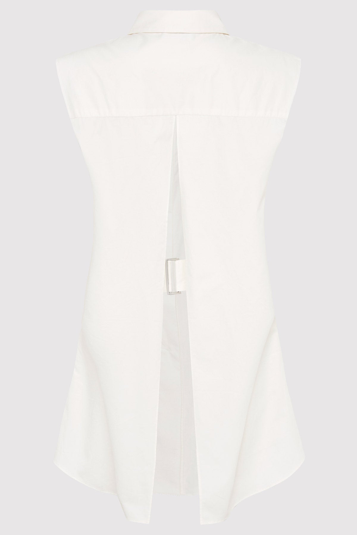 Cotton Belted Sleeveless Shirt - White