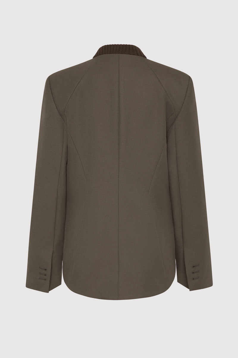 Rib Collar Blazer - Khaki