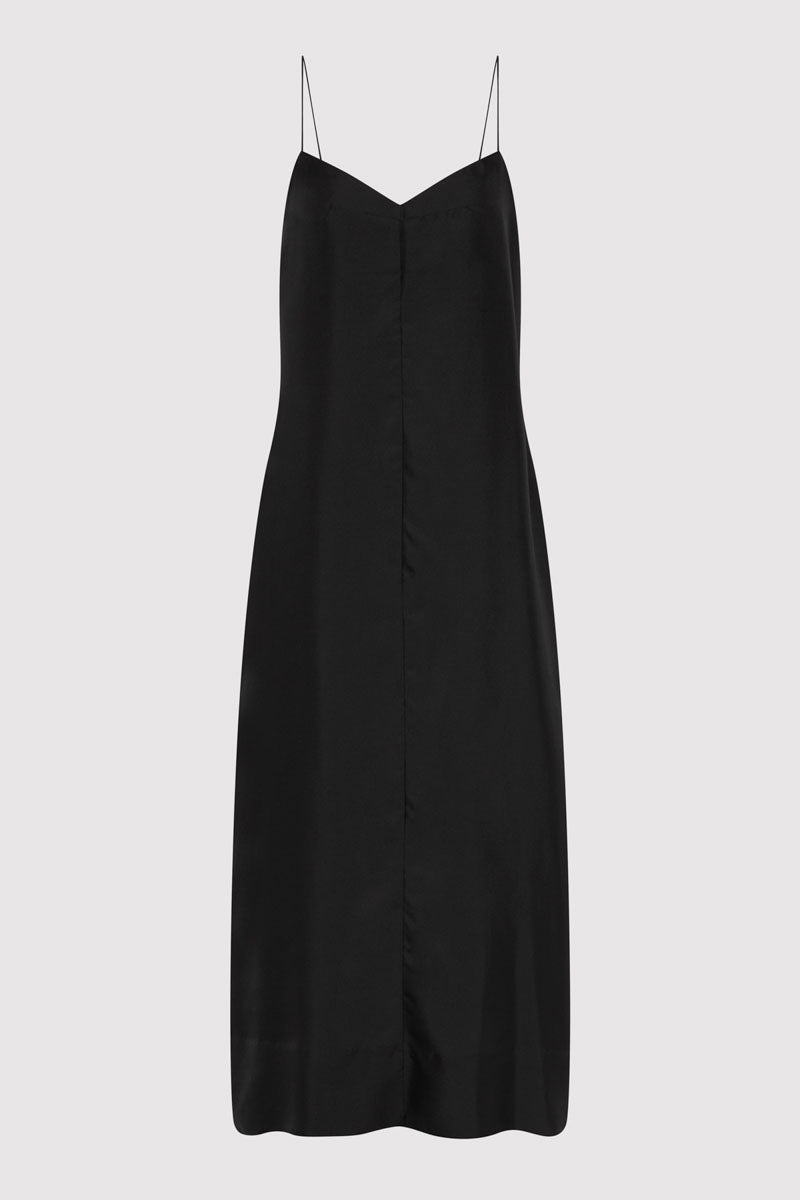 Silk Twill Slip Dress - Black
