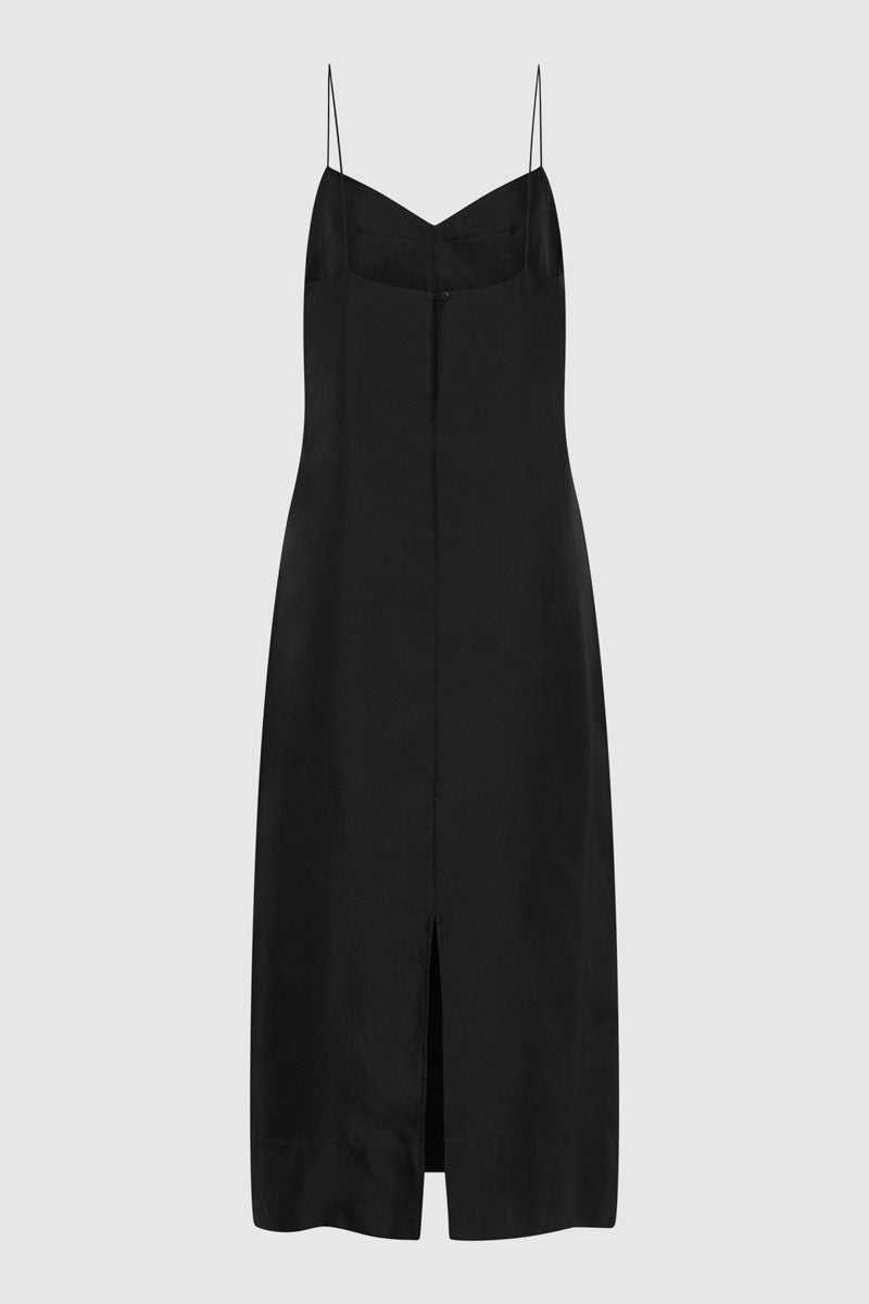 Silk Twill Slip Dress - Black