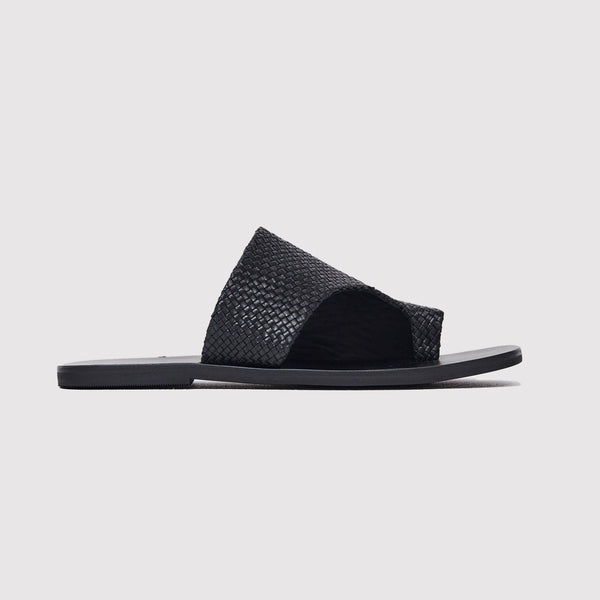 【ST. AGNI】clea woven レザー スライド St. Agni | Woven Abstract Slide - Black