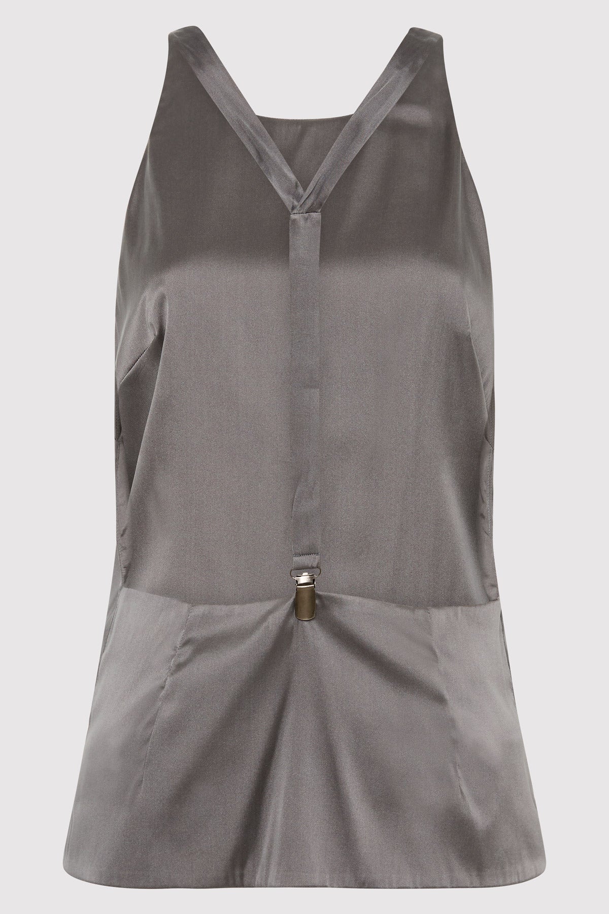 Soft Silk Suspender Top - Pewter Grey