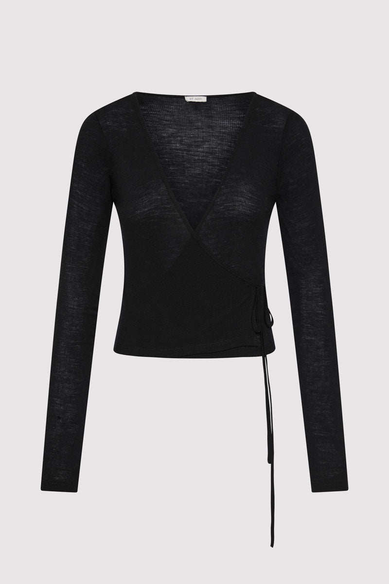 Baby Wool Wrap Top - Black