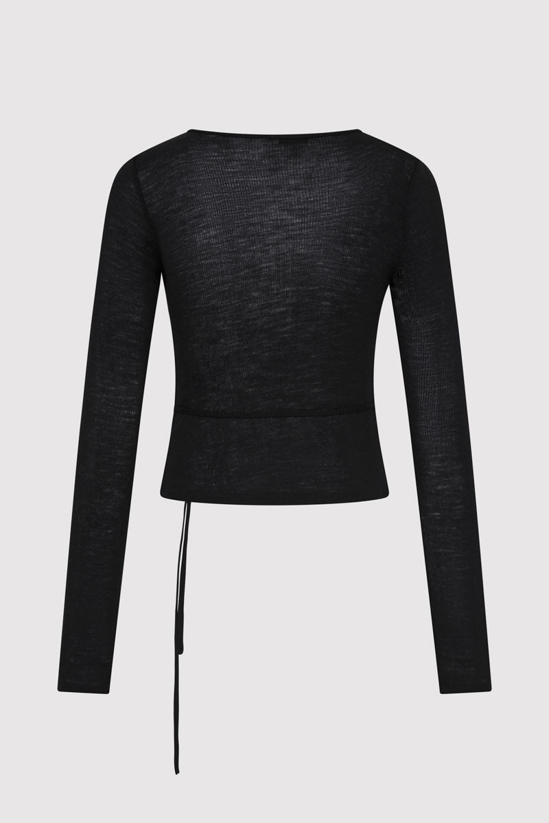 Baby Wool Wrap Top - Black