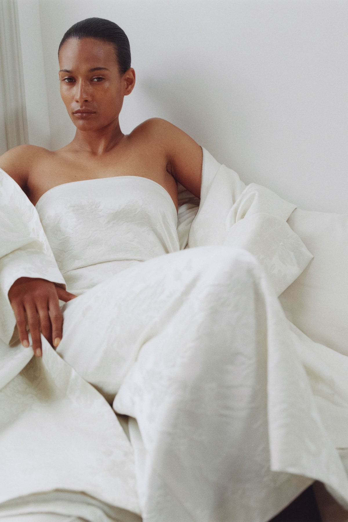 Silk Wool Jacquard Strapless Dress - Talco
