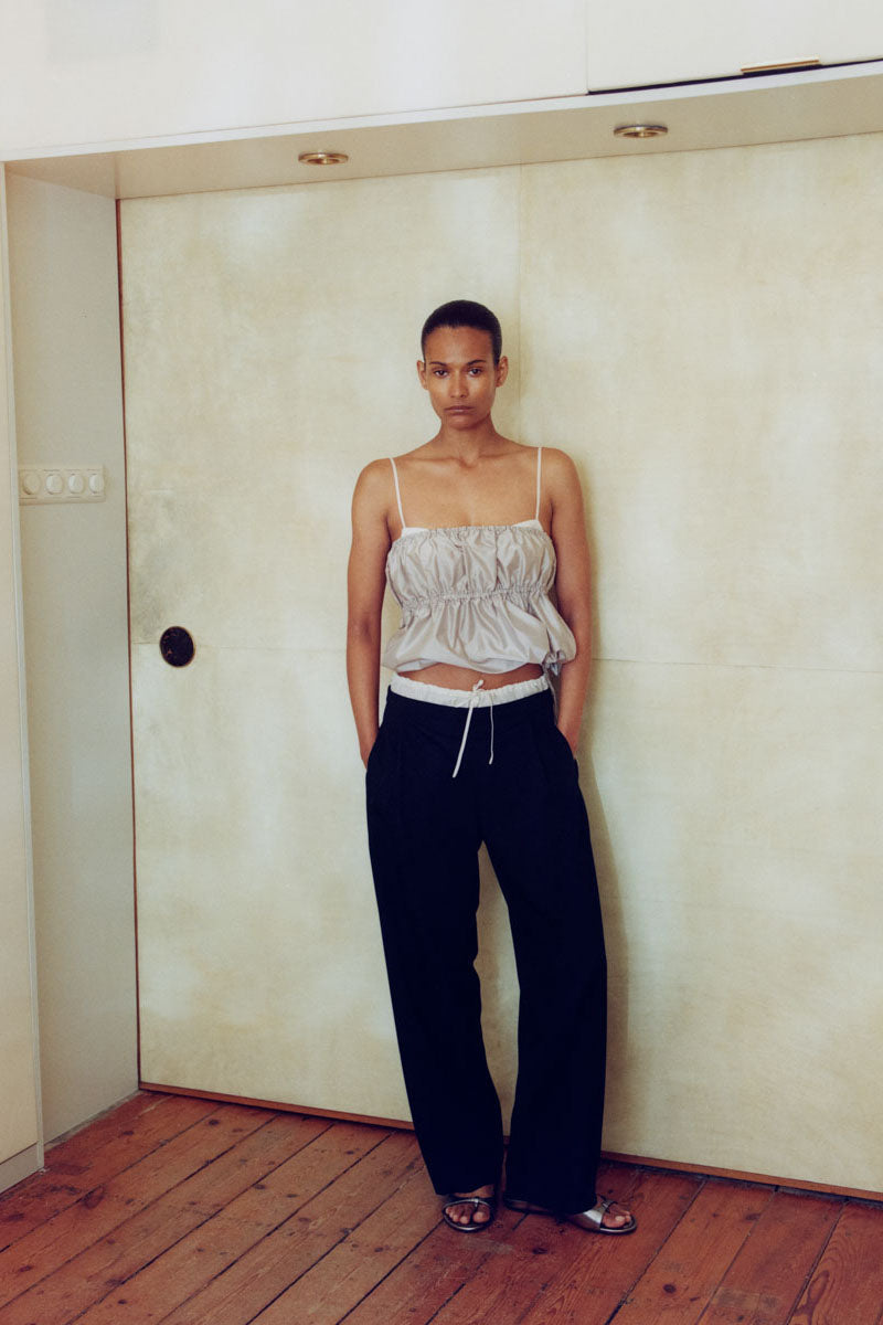 Paper Taffeta Strapless Drawstring Top - Fog - Featured