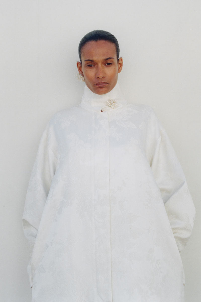 Silk Wool Jacquard Coat - Talco
