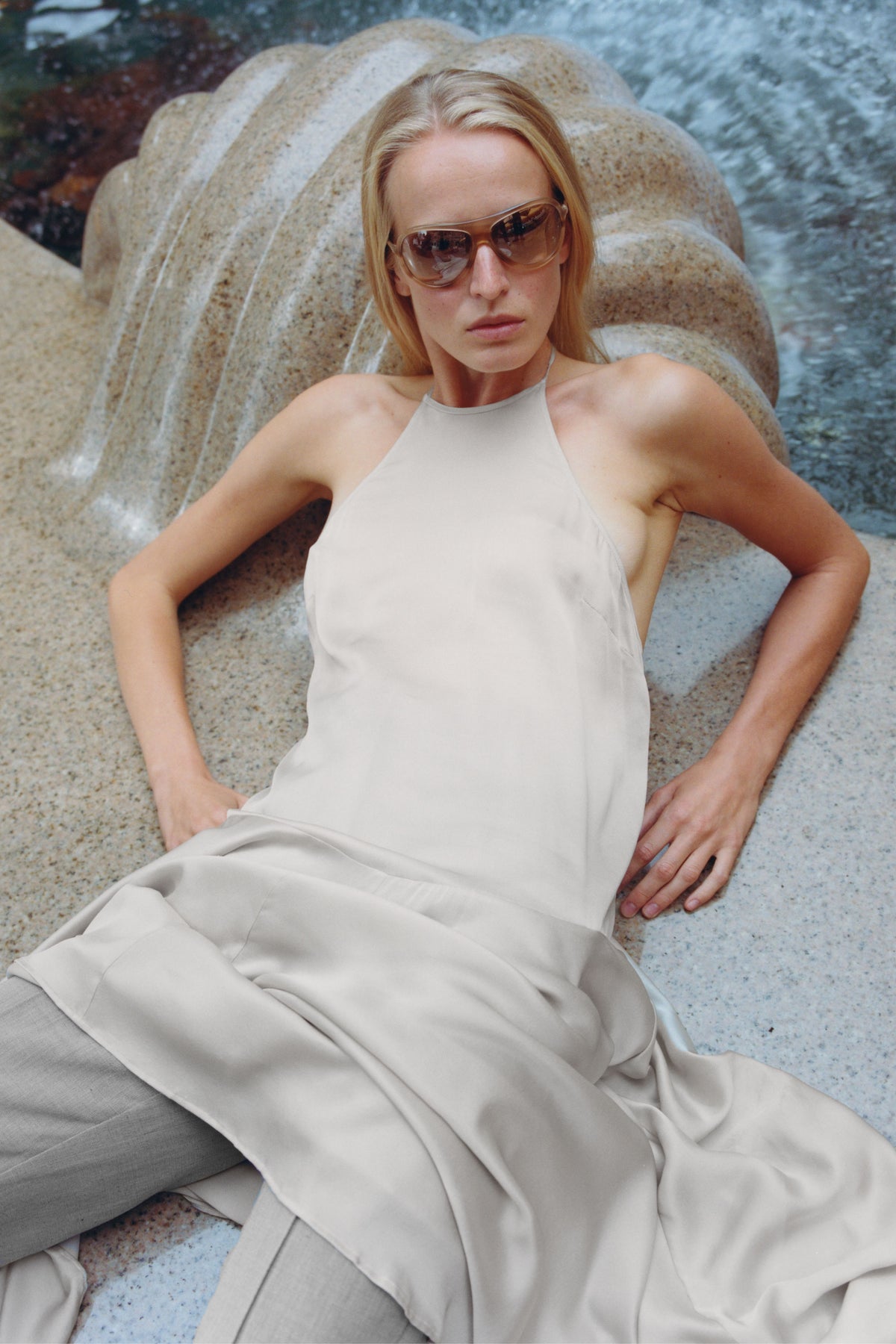 Silk Handkerchief Halter Dress - Stone