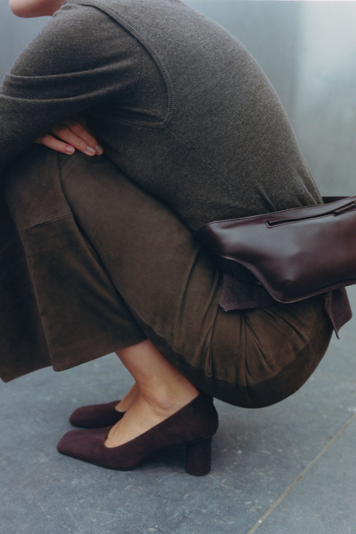 Suede Column Skirt - Khaki