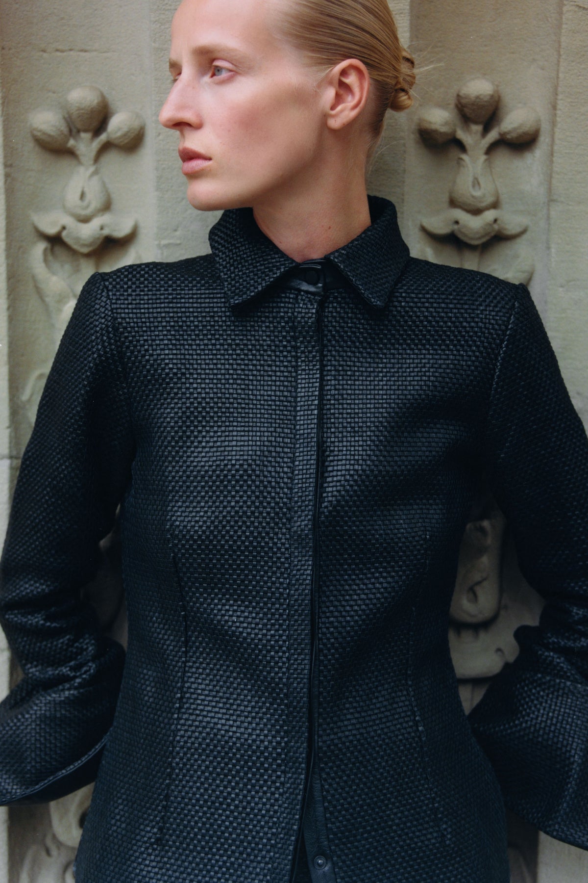 Woven Leather Shirt - Black