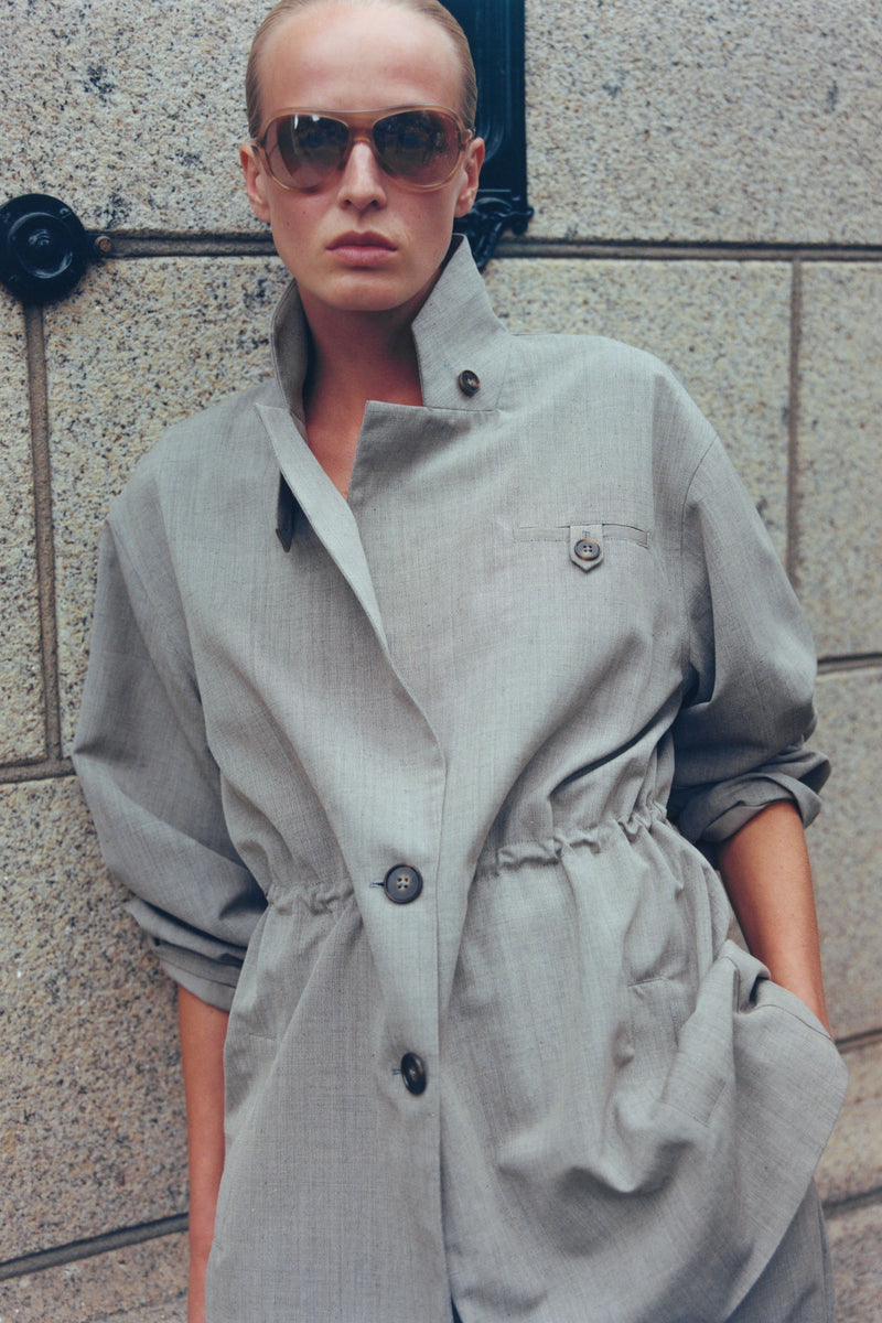 Drawstring Waist Blazer - Pebble Melange