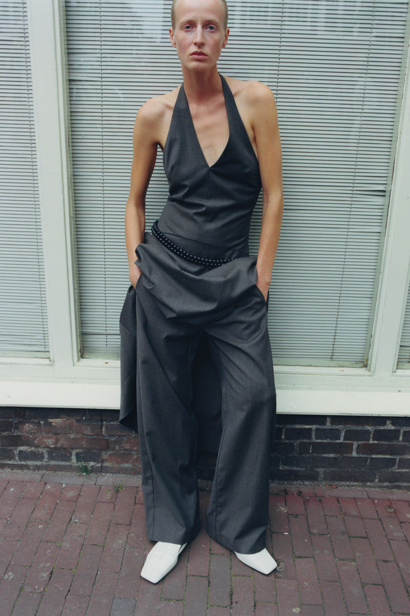 Wool Halter Plunge Dress - Mulch - Featured