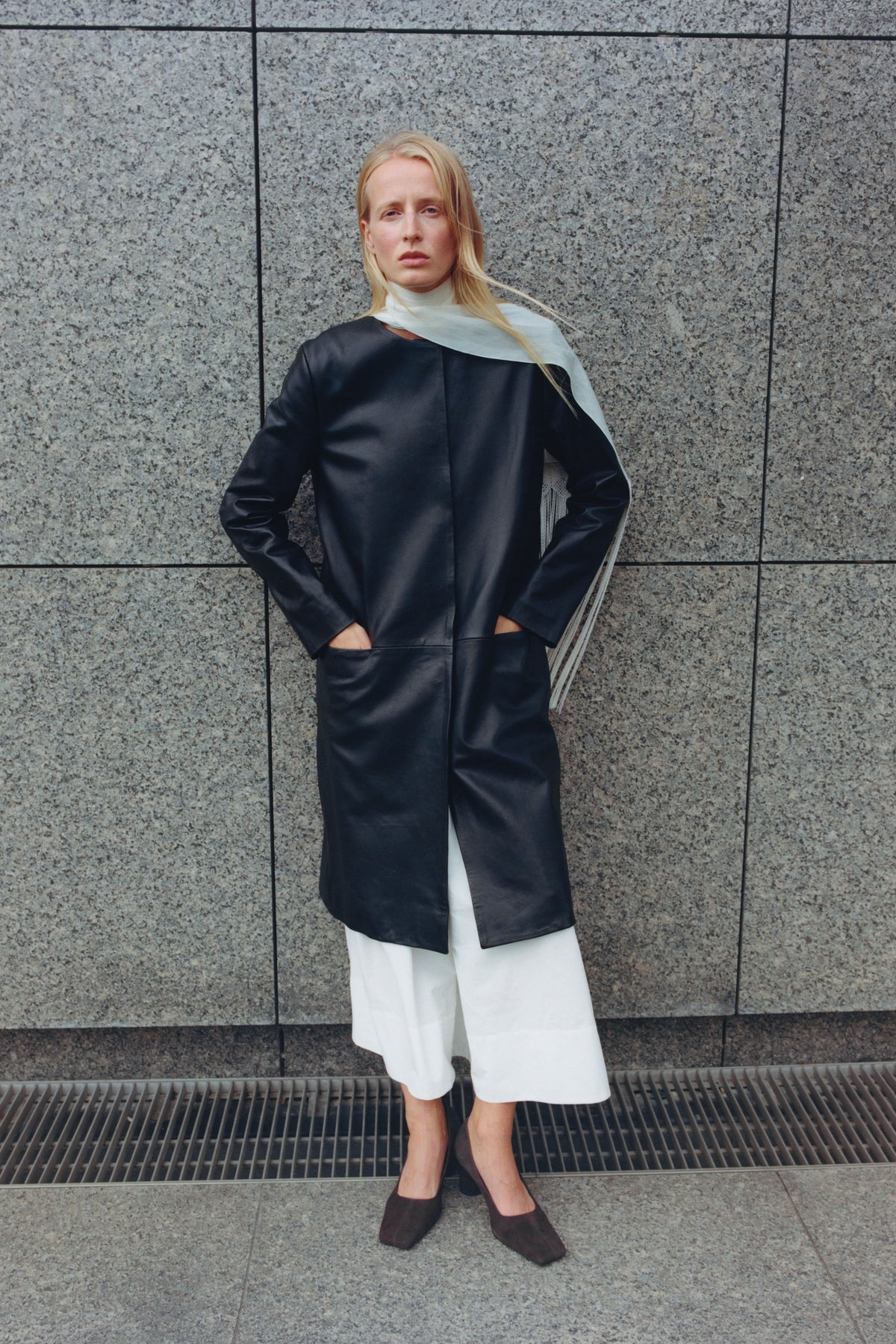 Leather Minimal Coat - Black