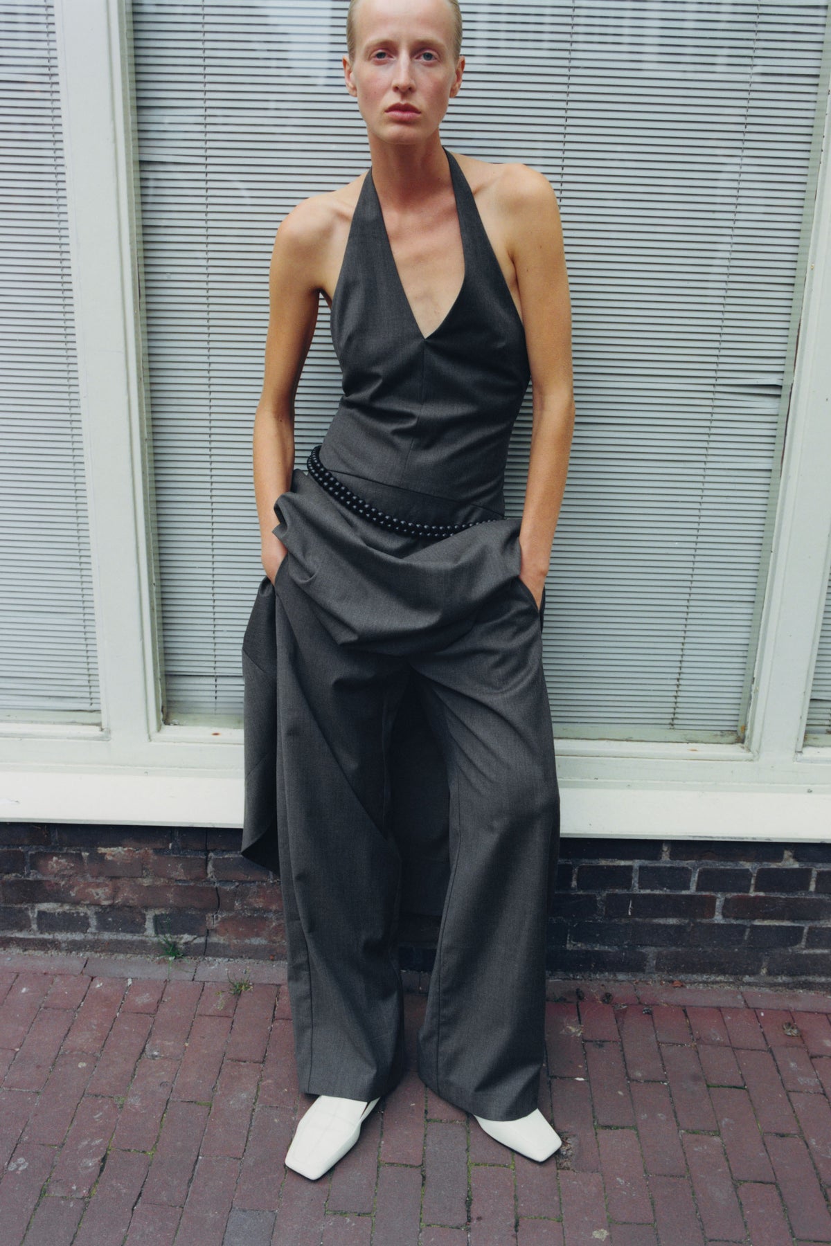 Wool Halter Plunge Dress - Mulch