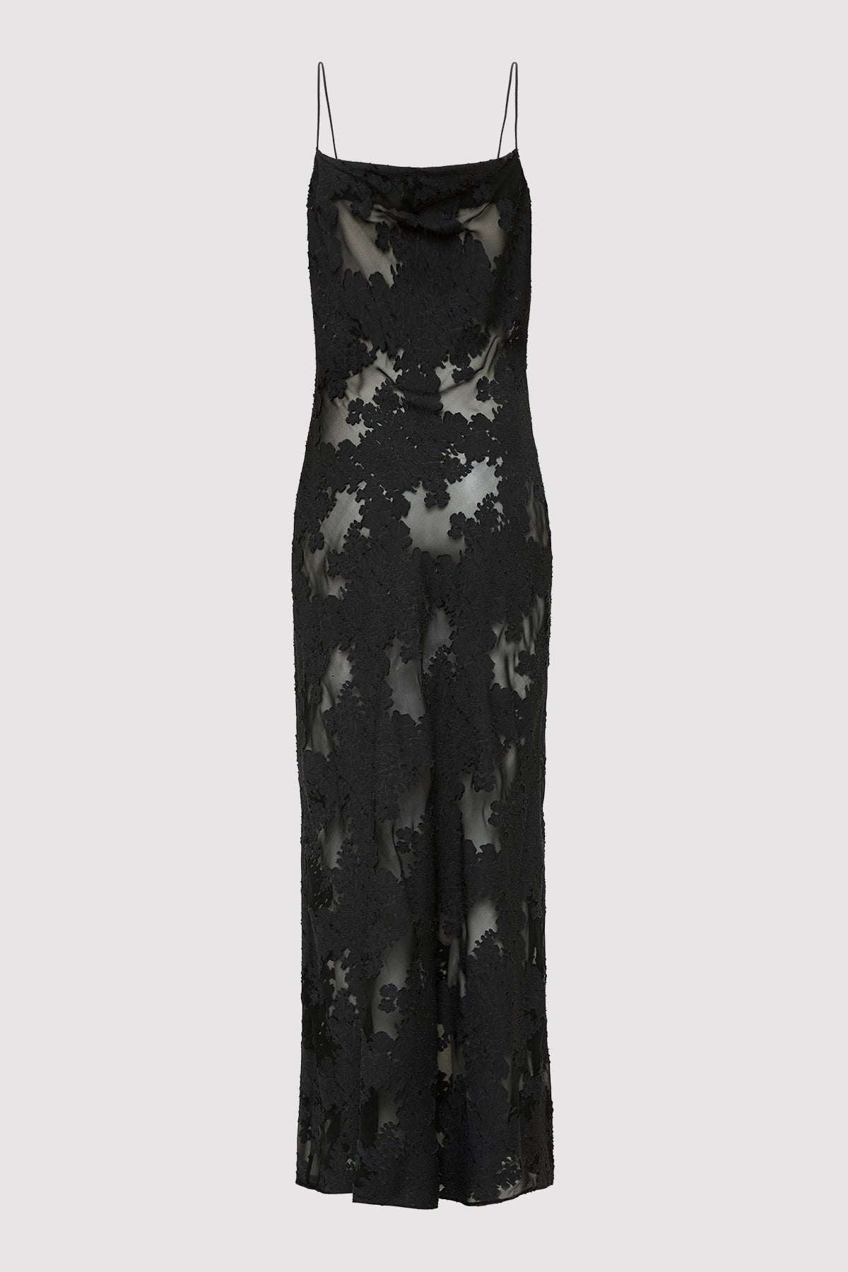 Semi Sheer Floral Dress - Black