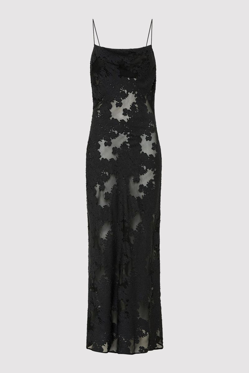 St. Agni | Semi Sheer Floral Dress - Black