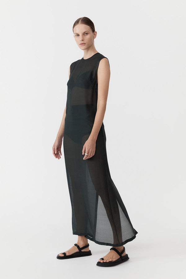 Sheer Silk Gauze Dress - Soot