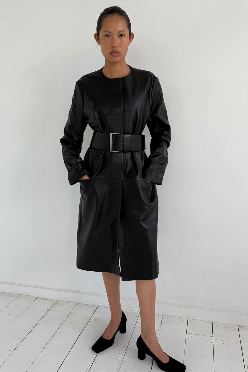 Leather Minimal Coat - Black