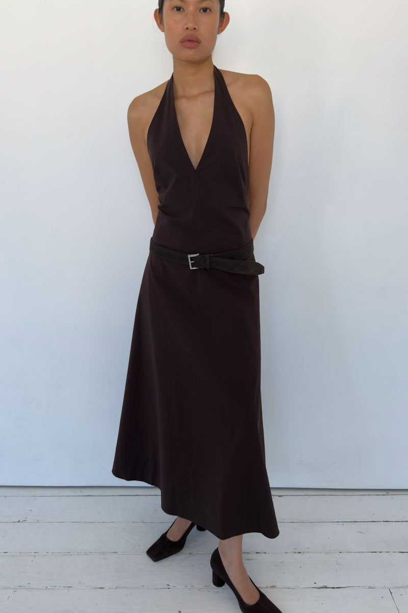 Halter Plunge Dress - Bark