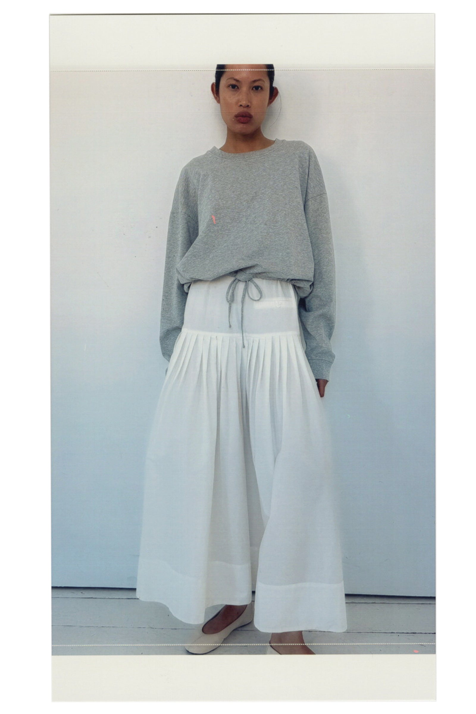 Drawstring Long Sleeve Top - Light Grey Marle