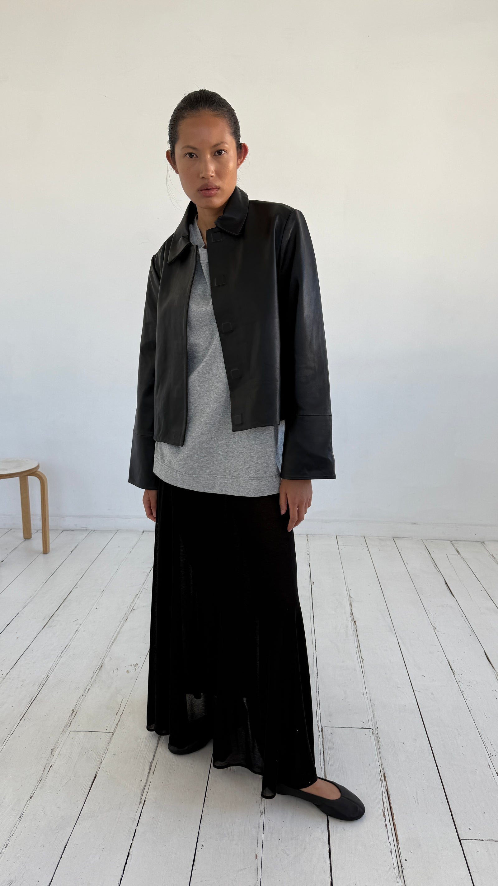 PRE-ORDER: Leather Minimal Jacket - Black