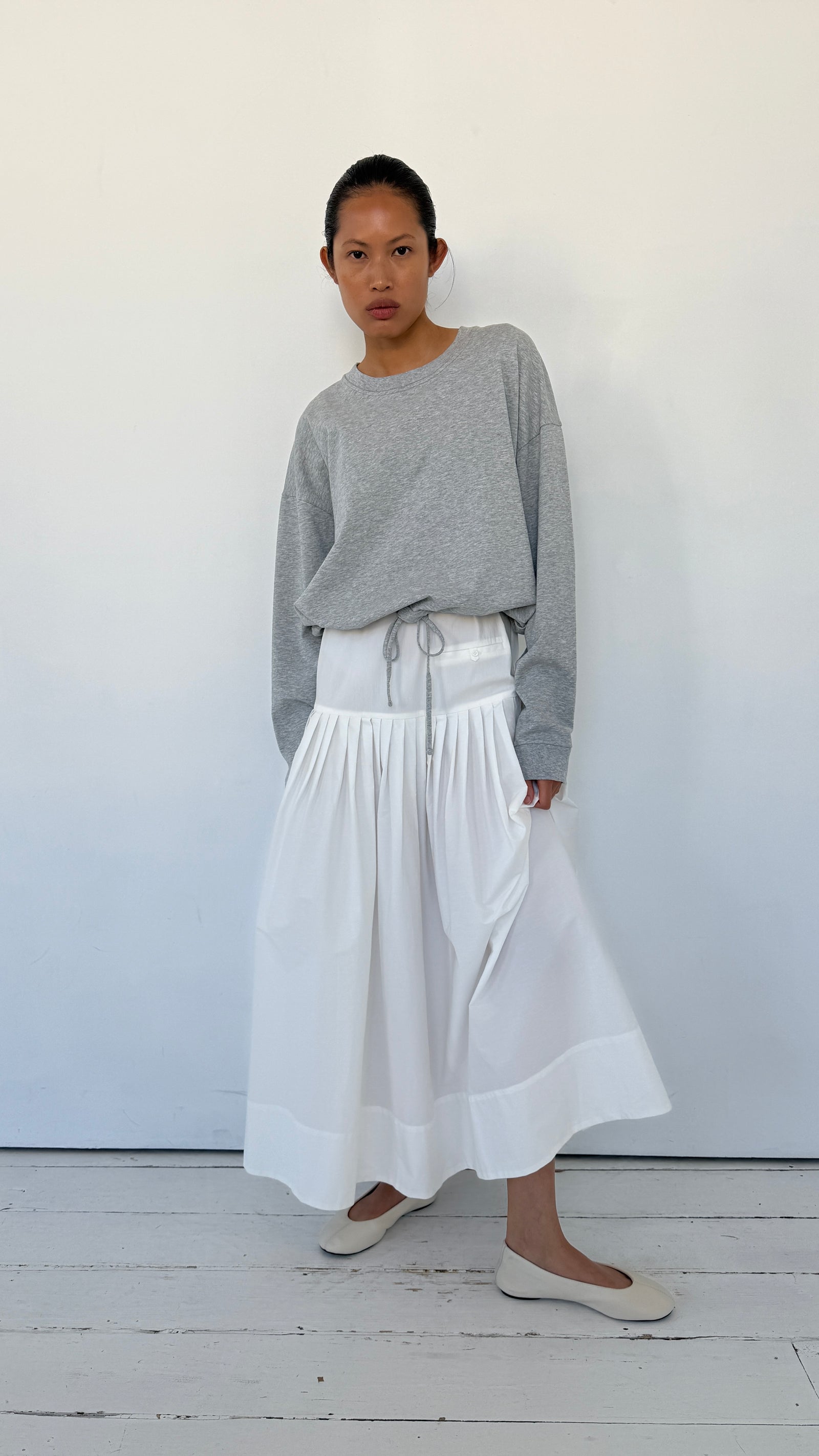 Relaxed Pleat Dress - Off White