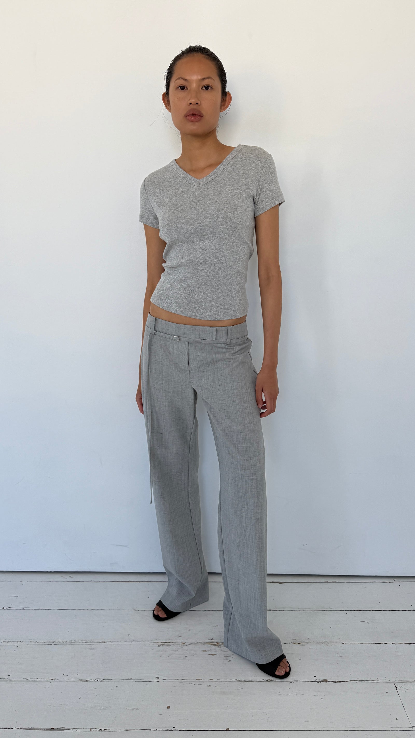 Organic Cotton V Neck Tee - Grey Marle