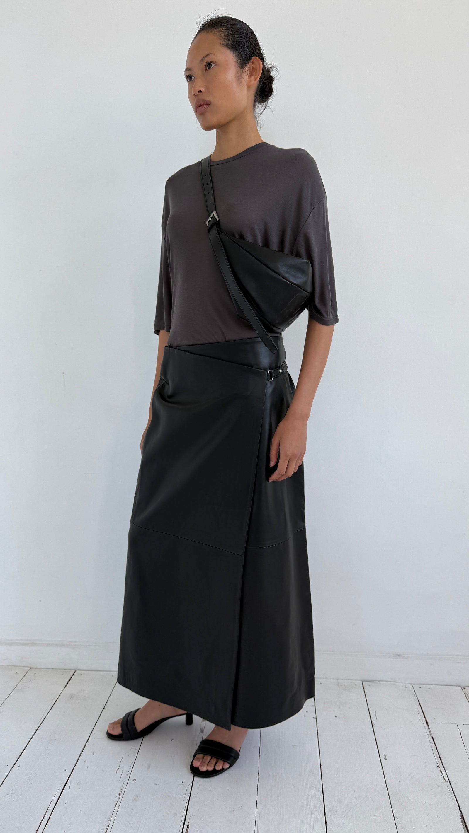Leather Wrap Skirt - Black