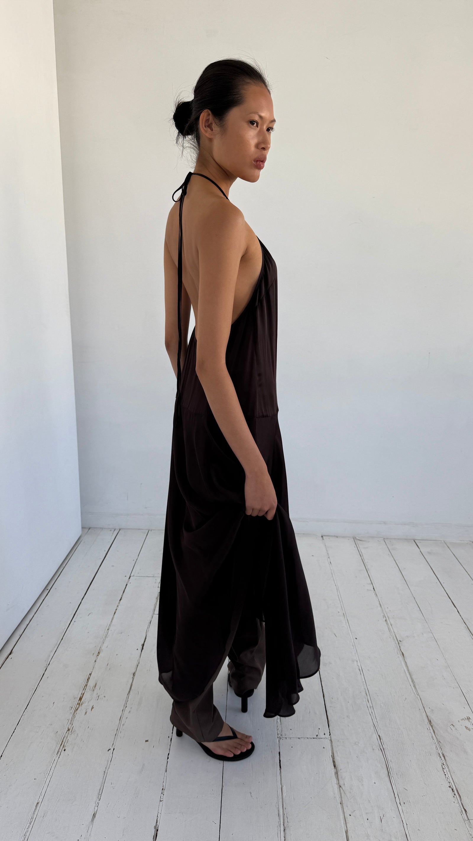 Silk Handkerchief Halter Dress - Bark