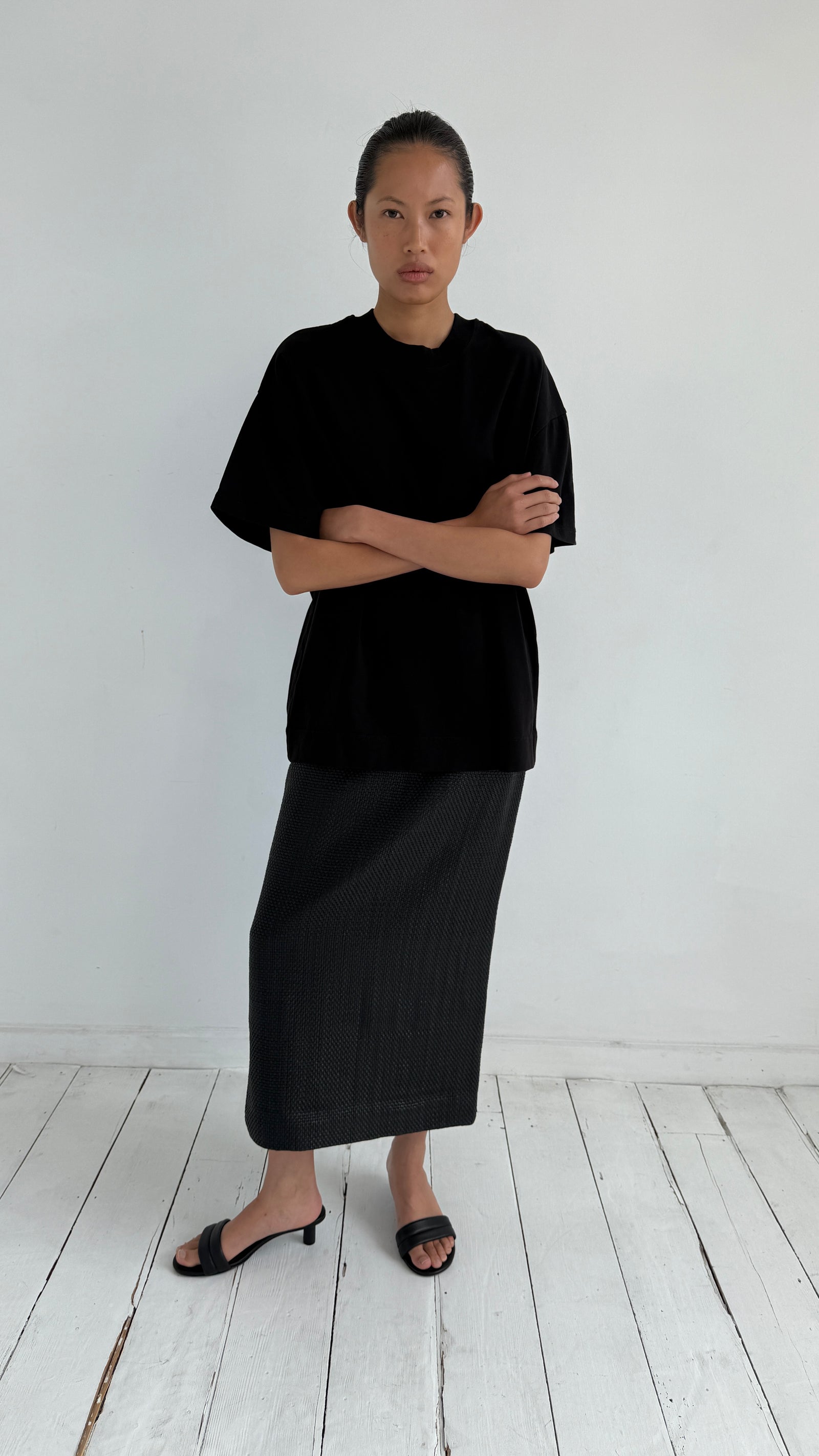 Woven Leather Skirt - Black