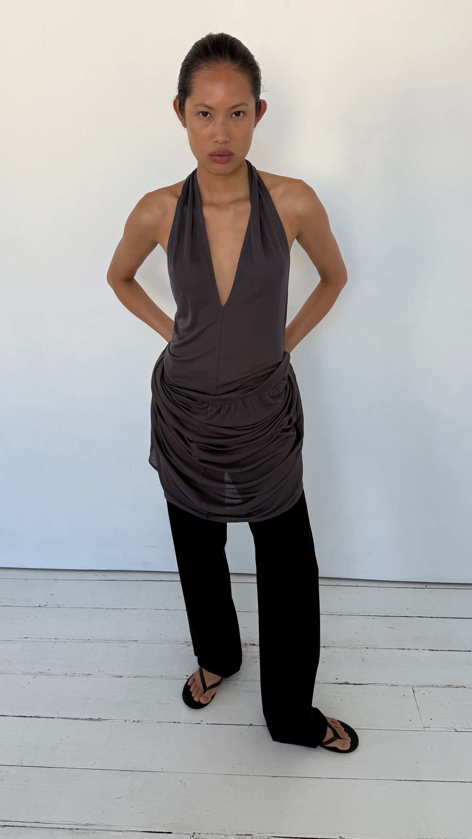 Fluid Jersey Halter Dress - Soot