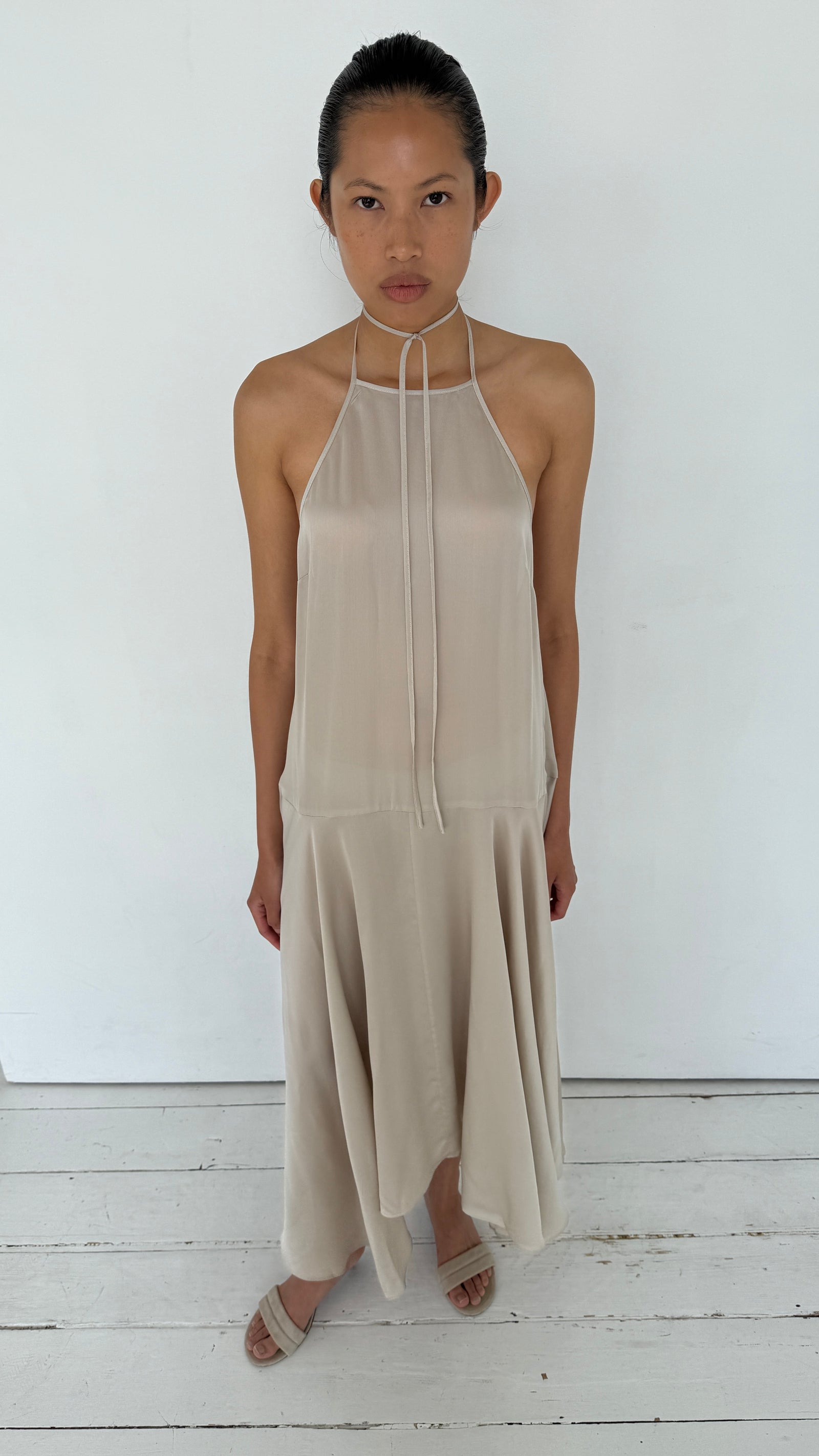 Silk Handkerchief Halter Dress - Stone