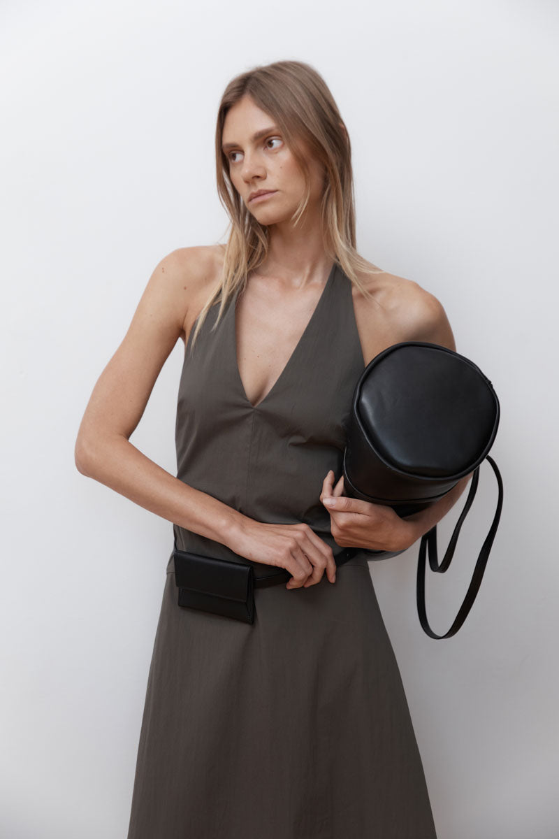 st agni halter plunge dress St. Agni | Suede Halter Plunge Dress