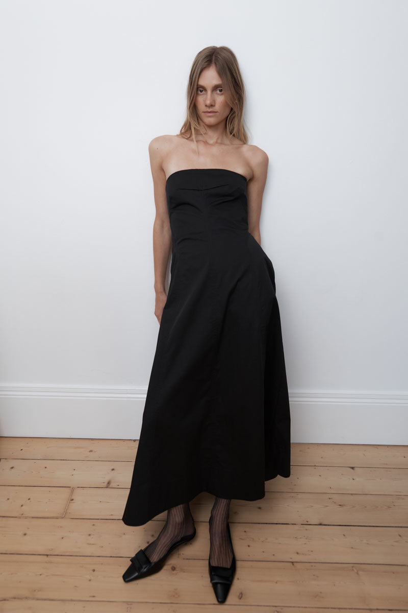 Sculpted Cotton Strapless Dress - Black