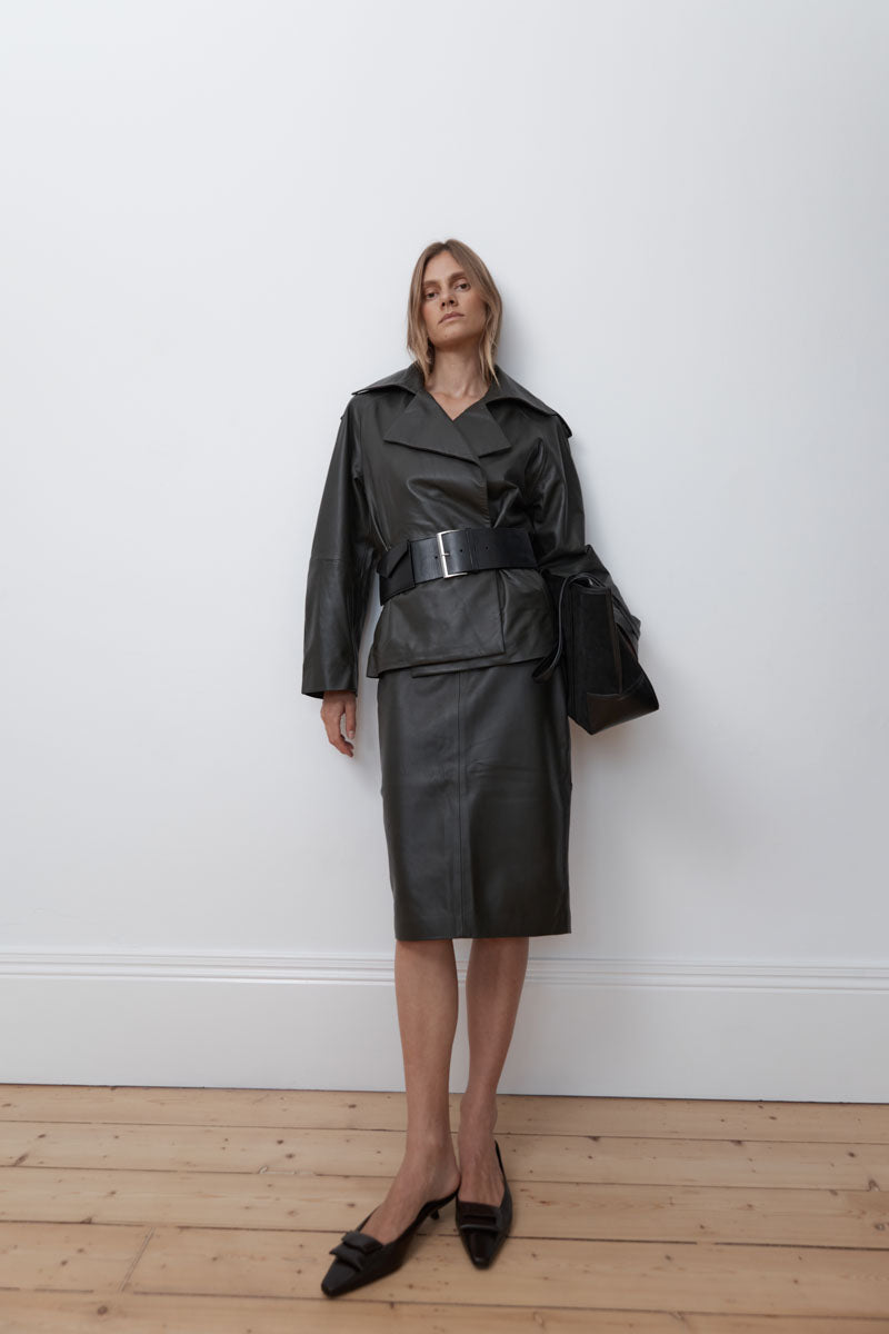 Leather Pencil Skirt - Khaki