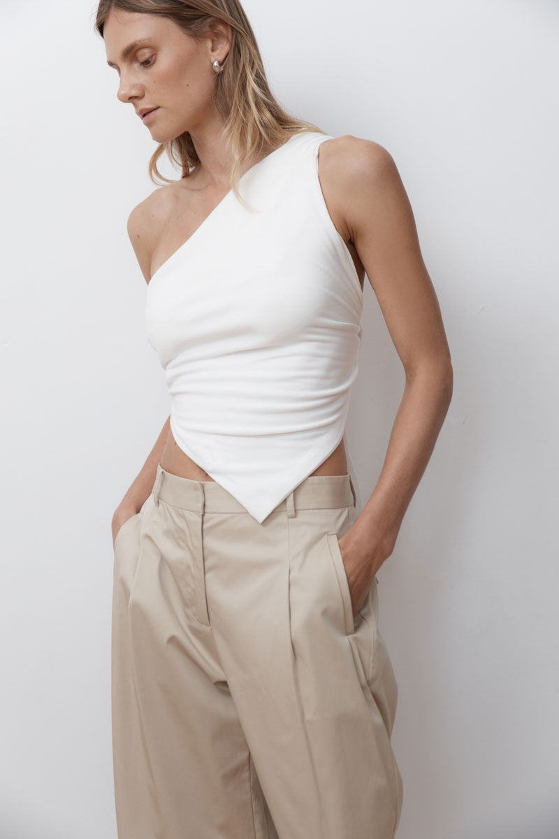 Cotton Barrel Leg Pants - Champagne
