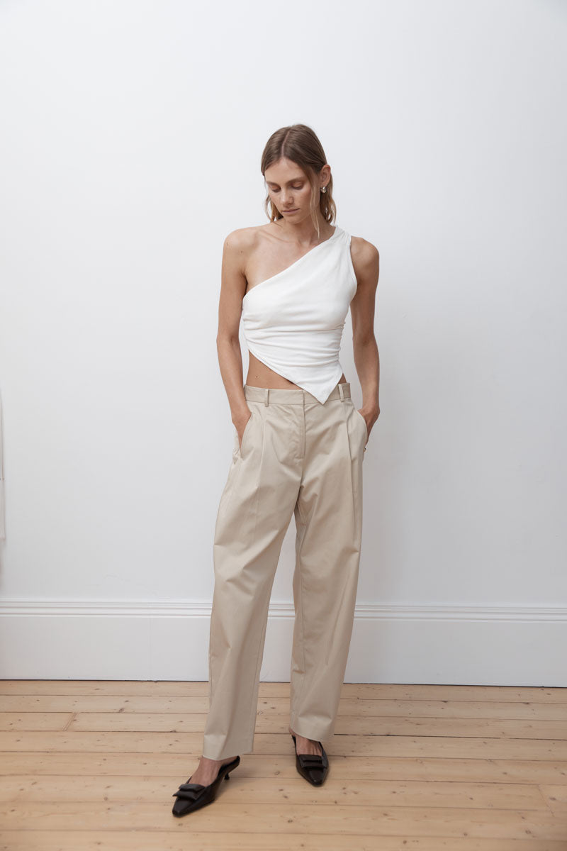 Cotton Barrel Leg Pants - Champagne