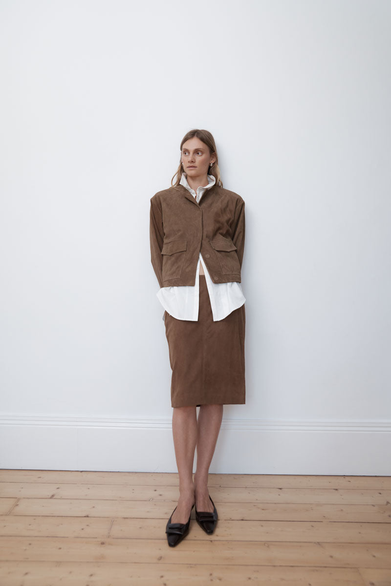 Suede Pencil Skirt - Toffee