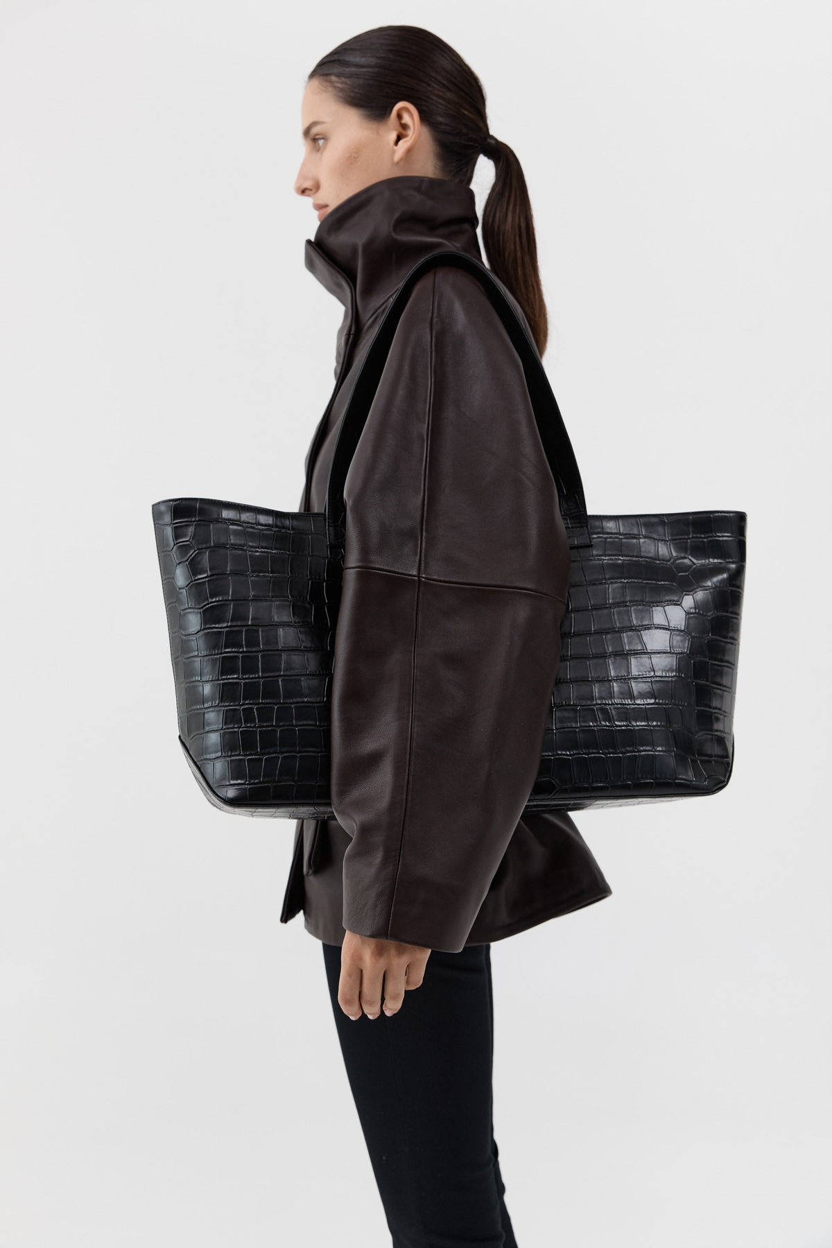Carryall Tote - Croc Embossed Black