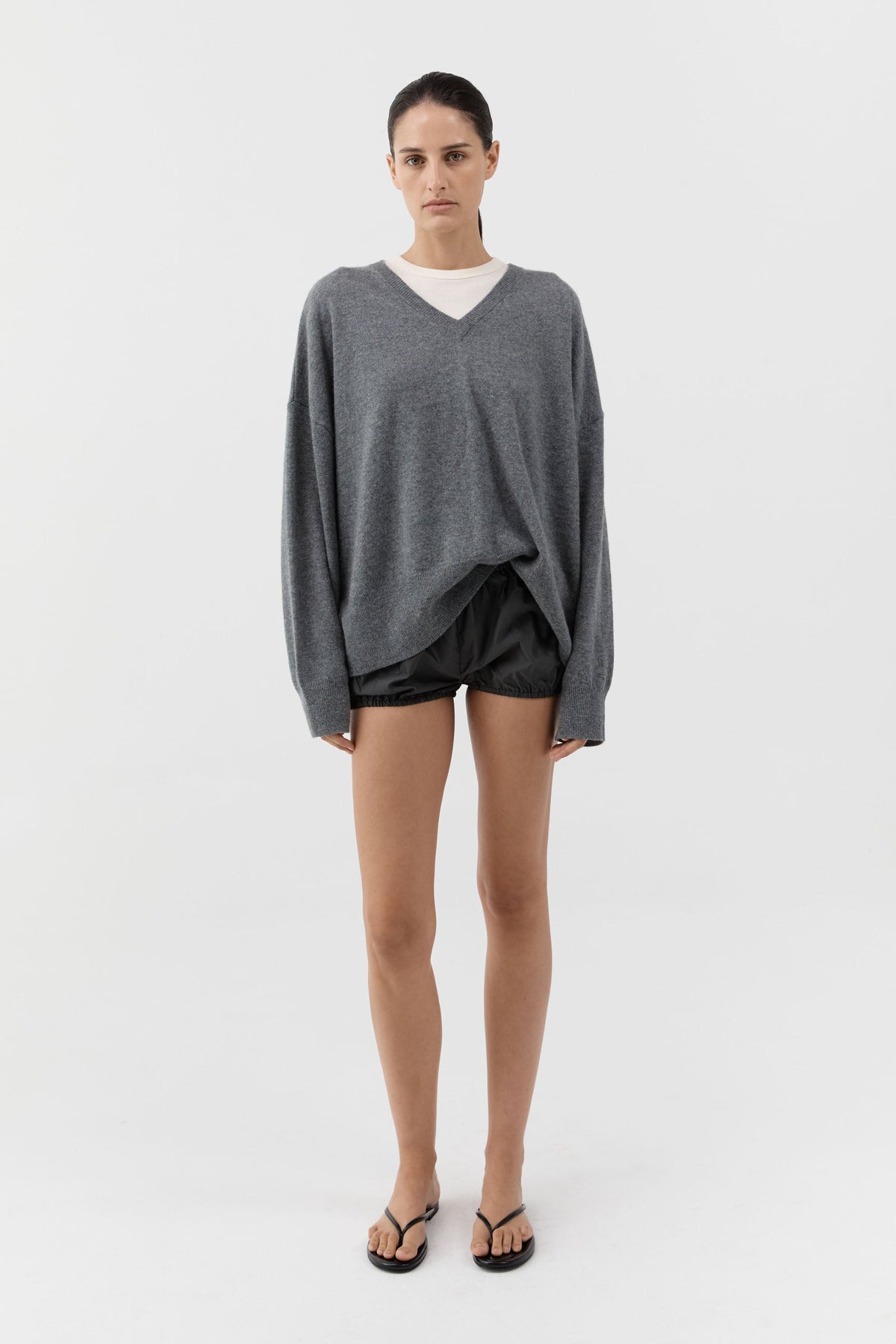 Cashmere V Sweater - Smoked Melange