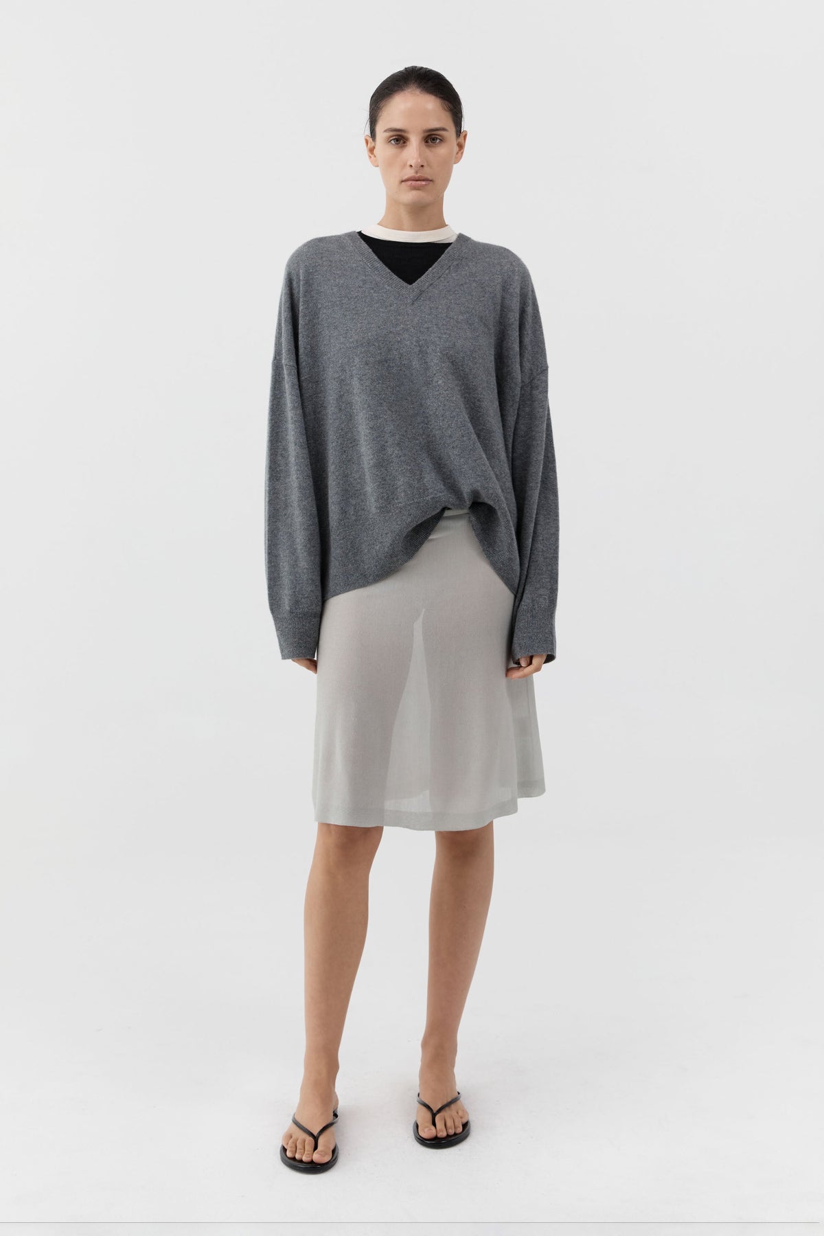 Cashmere V Sweater - Smoked Melange