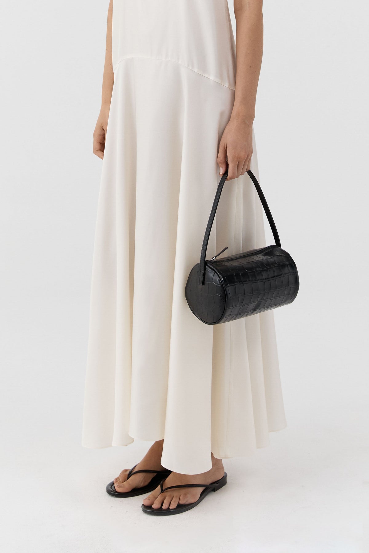 Connolo Shoulder Bag - Croc Embossed Black