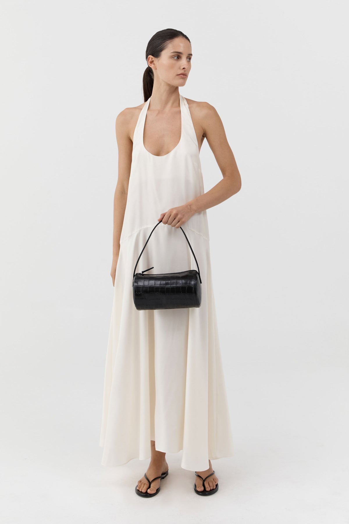 Connolo Shoulder Bag - Croc Embossed Black