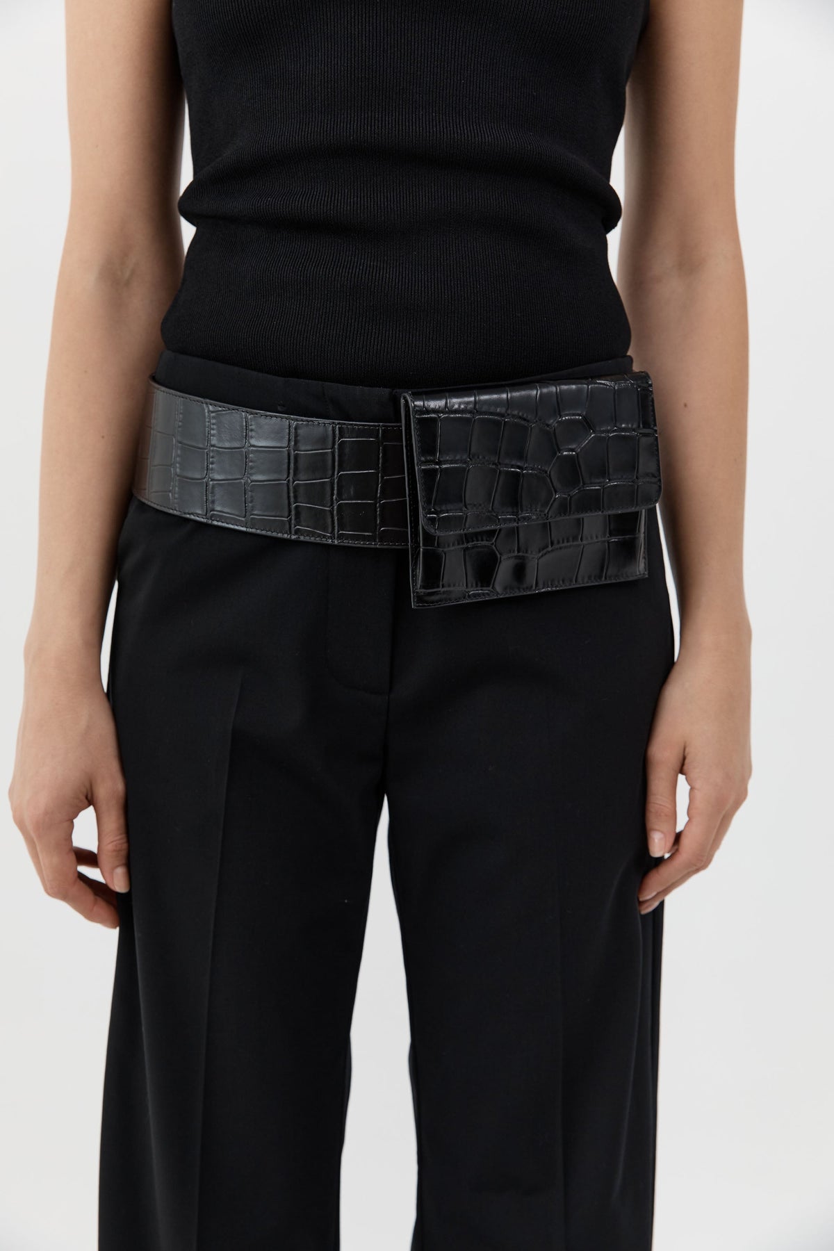 Croc Pocket Belt - Croc Embossed Black
